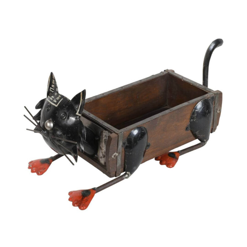 Recycled Iron Cat Planter with Vintage Teak - Image 4