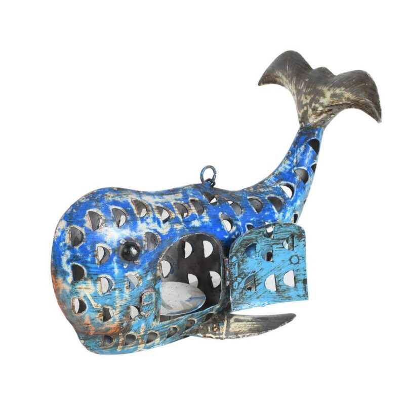 Recycled Iron Whale Tealight Lantern - Image 3