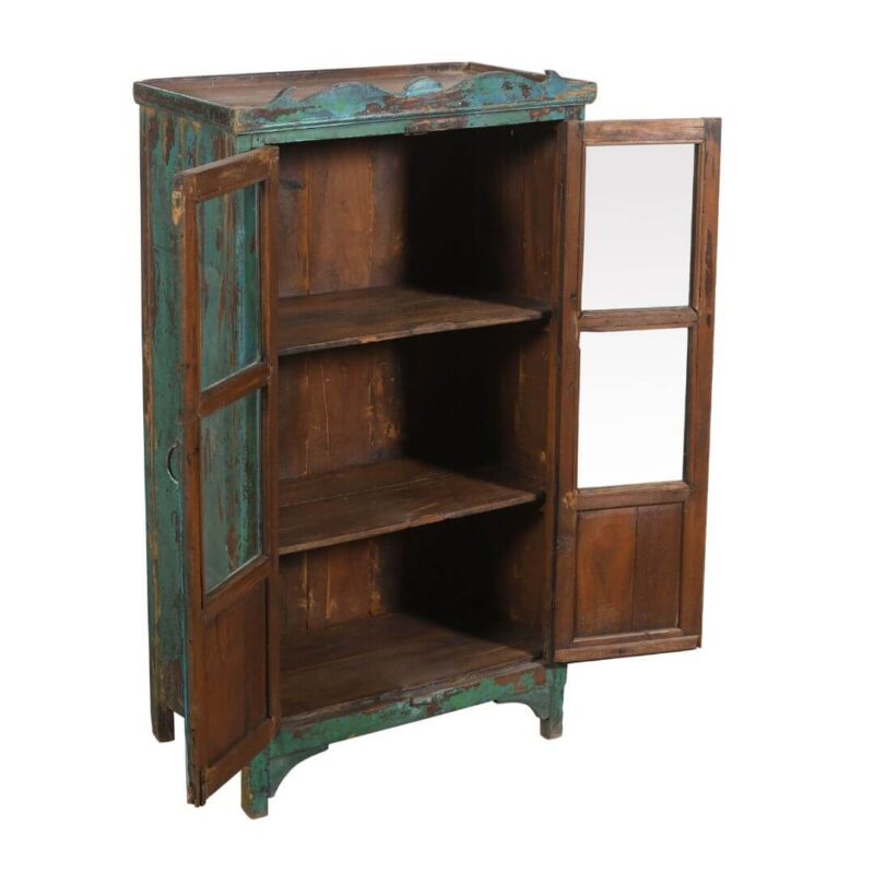 Antique Indian 1920s Teak Wood Glass Almirah Cabinet – Kitchen or Bathroom Storage - Image 3