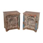 Pair of Indian Carved Teak Bedside Cabinets - Front View