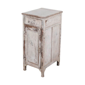 Highlights the cabinet’s rustic texture and distressed finish.