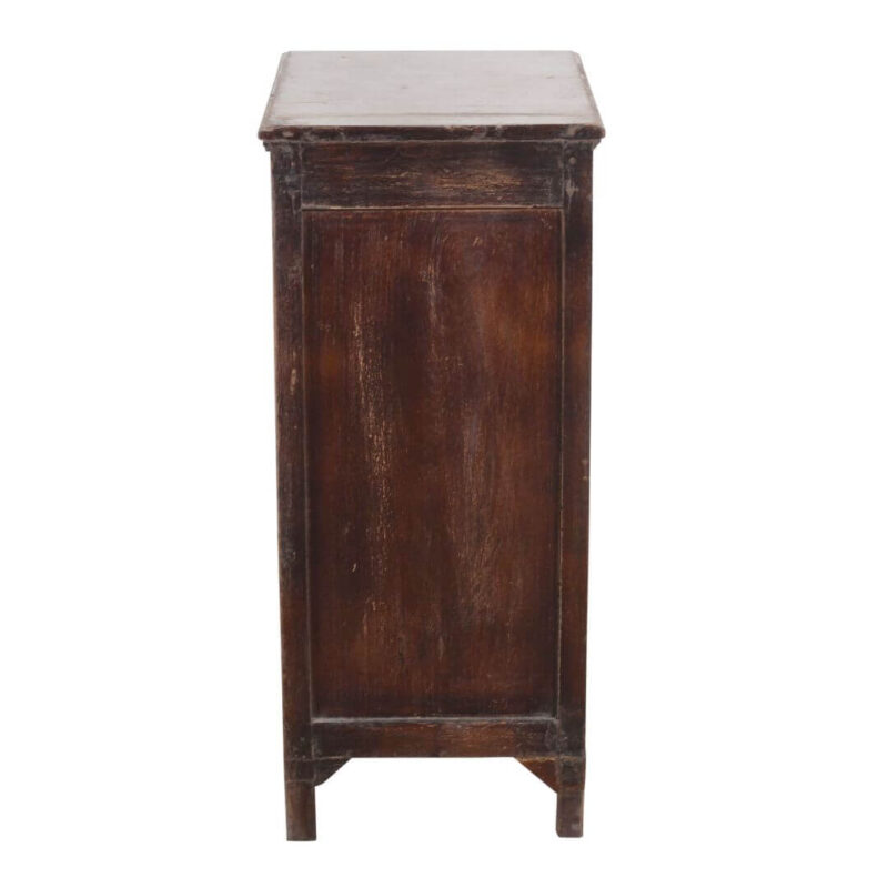 Fine Vintage Indian Teak Wood Bedside Cabinet – White Carved Side Table - Image 4