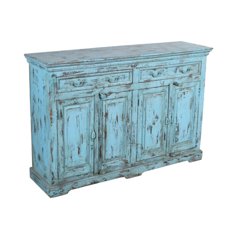 Antique Indian Teak Wood Kitchen Dresser - Distressed Blue