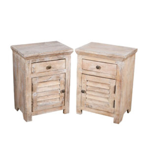 Pair of Indian White Bedside Cabinets - Front View