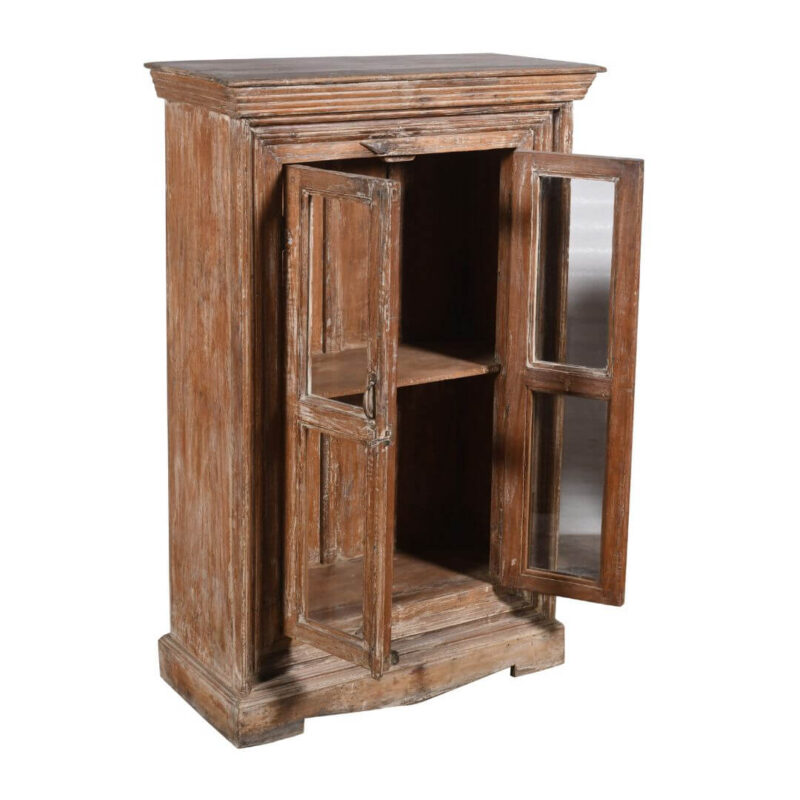 Antique Indian Teak Wood Glass Almirah - 1930s Kitchen/Bathroom Cabinet - Image 3