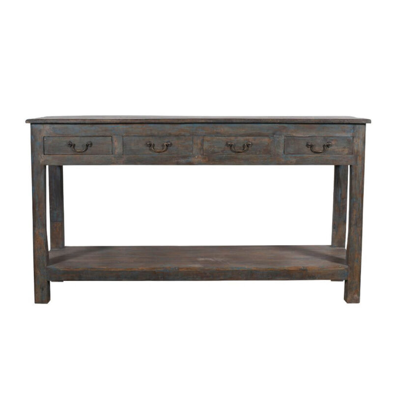 Antique Indian Teak Wood 3-Drawer Console Table - 1940s Kitchen Dresser Base - Image 5