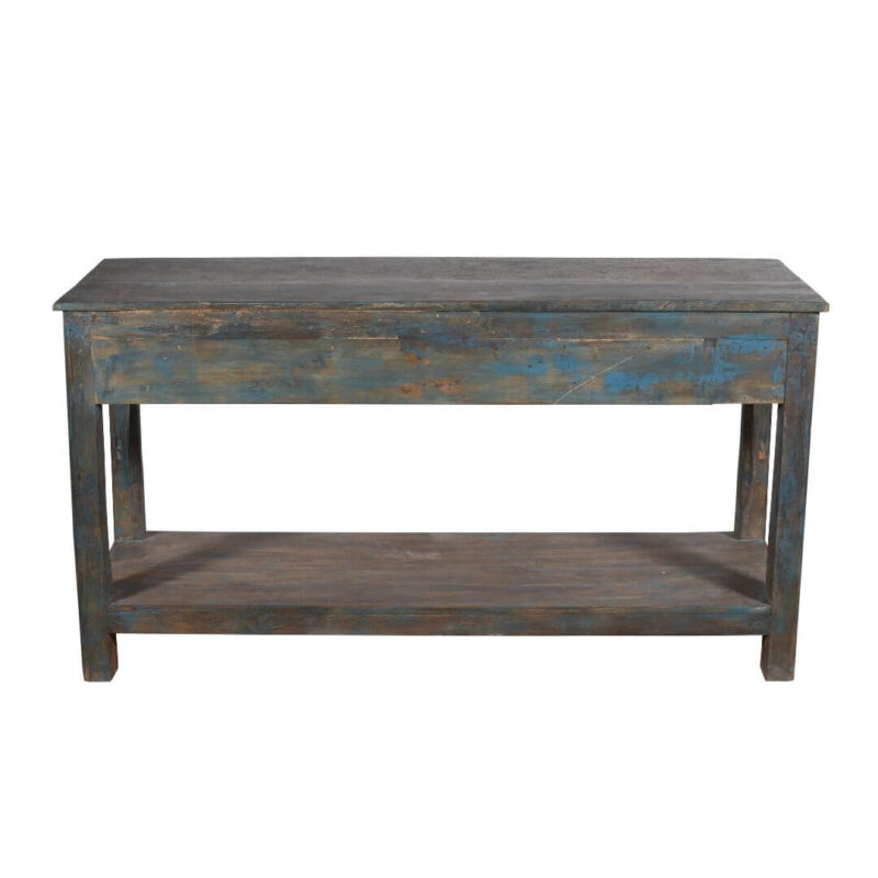 Antique Indian Teak Wood 3-Drawer Console Table - 1940s Kitchen Dresser Base - Image 2