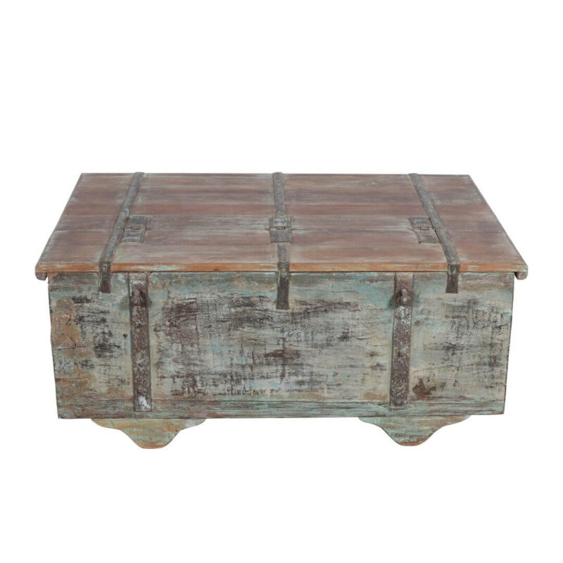 Antique Indian Teak Wood Surti Coffee Table Chest - 19th Century Blue - Image 2