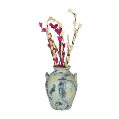 Decorative Clay Vase with Dried Flowers