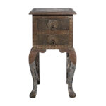 Front View Antique Teak Cabinet with Brass Inlay