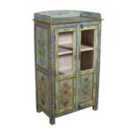 The painted detailing brings out this Antique Indian Teak and Glass Cabinet.