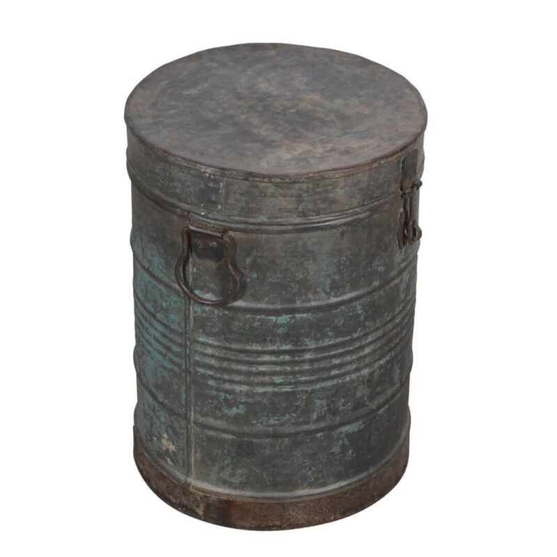 Antique Indian Iron Rice/Grain Storage Bin - Vintage Log Bin - 32 x 32 x 44 CM - Image 3