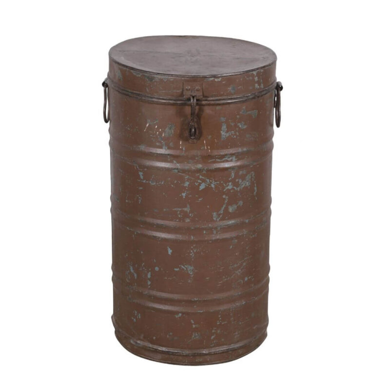 Antique Indian Iron Rice/Grain Storage Bin - Vintage Log Bin - 37 x 37 x 67 CM