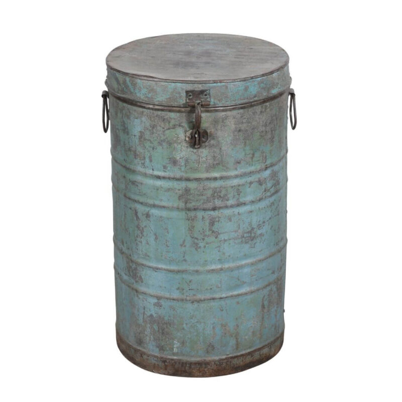 Antique Indian Iron Rice/Grain Storage Bin - Vintage Log Bin - 43 x 43 x 75 CM - Image 3