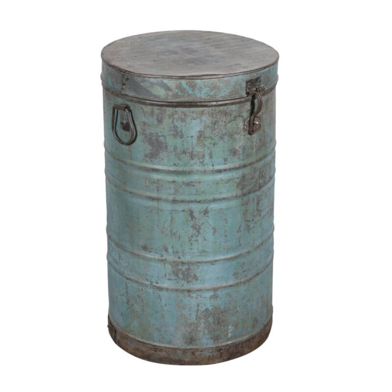 Antique Indian Iron Rice/Grain Storage Bin - Vintage Log Bin - 43 x 43 x 75 CM