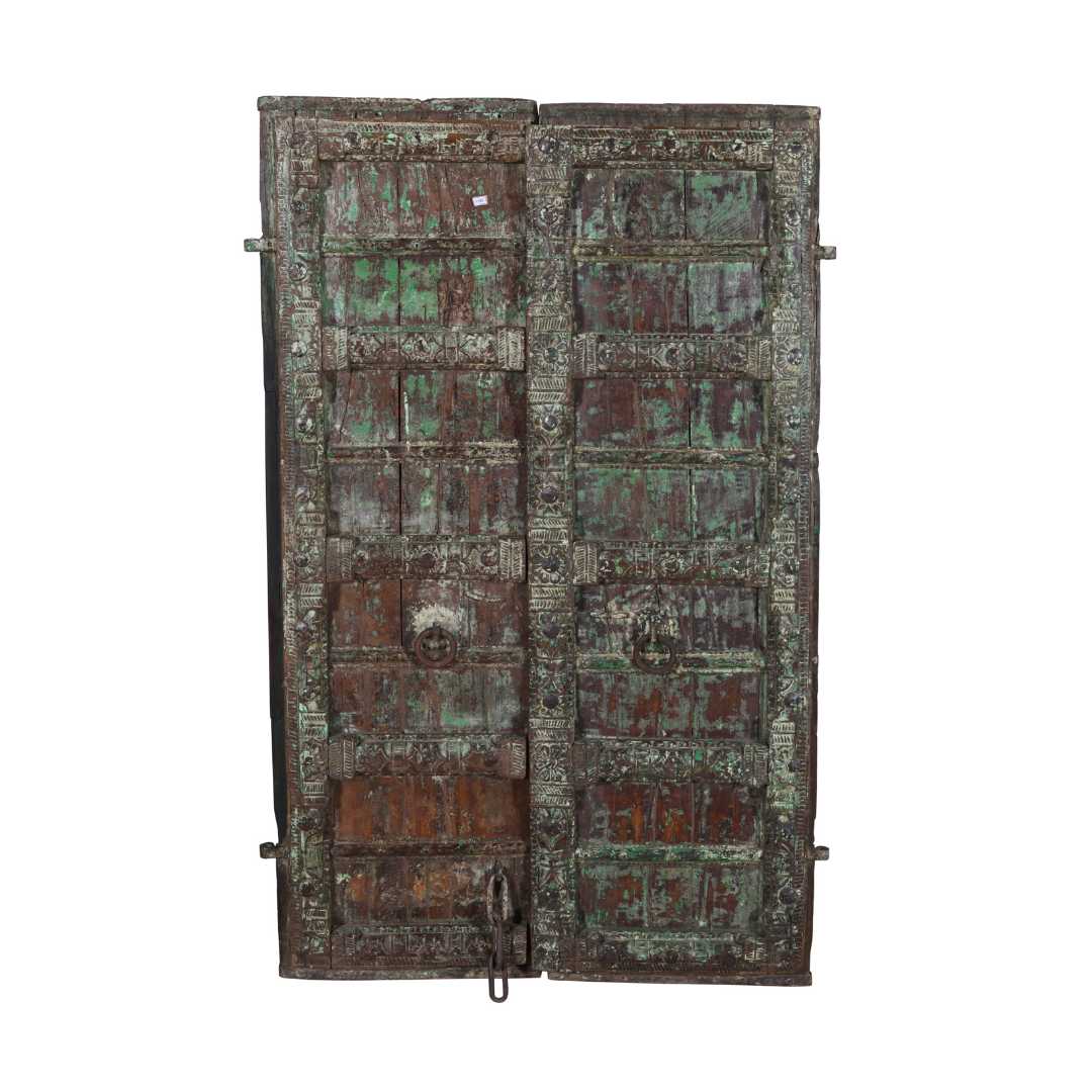Painted Indian Door From Gujarat - 19thC Painted Indian Door From Gujarat - 19thC