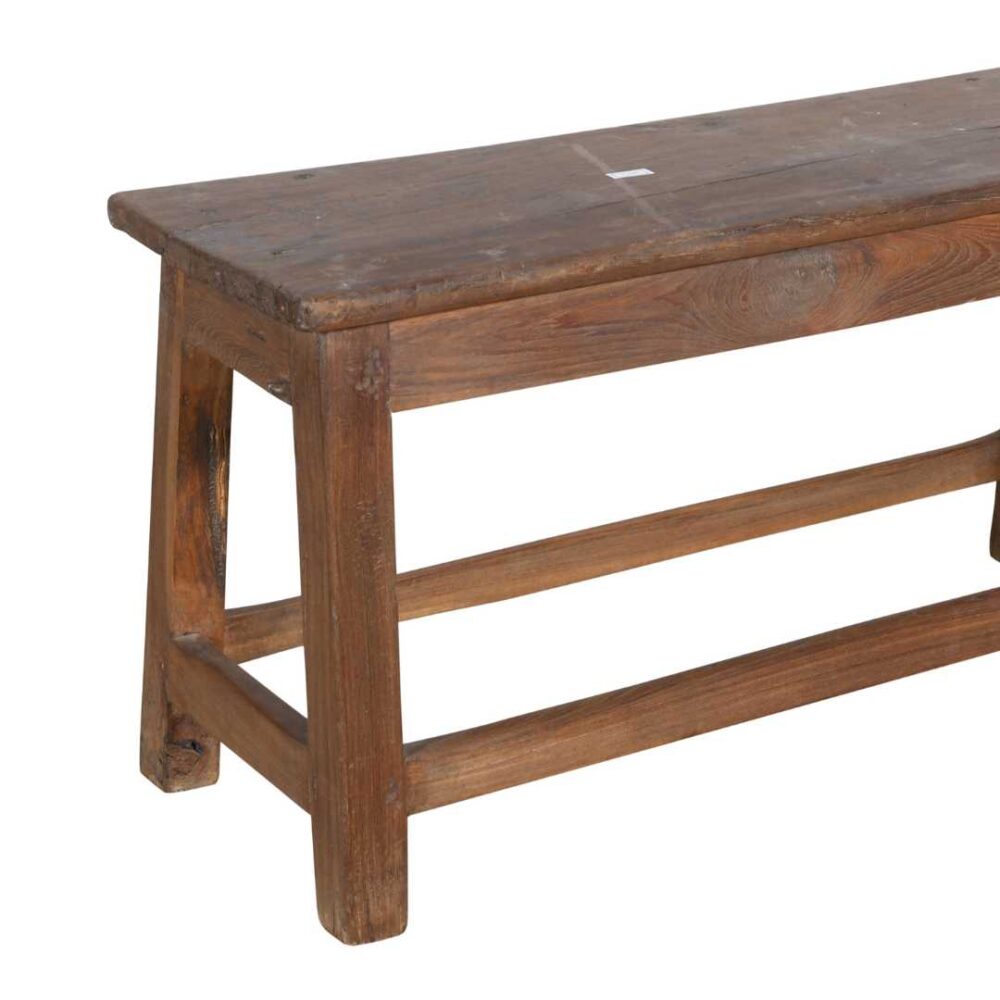 Antique Indian Teak Wood Hall Bench – Weathered Chestnut Oak (c1930) - Image 3
