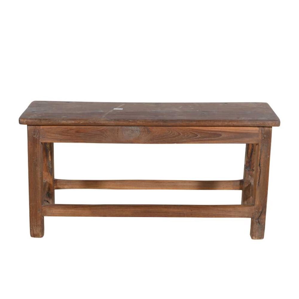 Antique Indian Teak Wood Hall Bench – Weathered Chestnut Oak (c1930) - Image 2