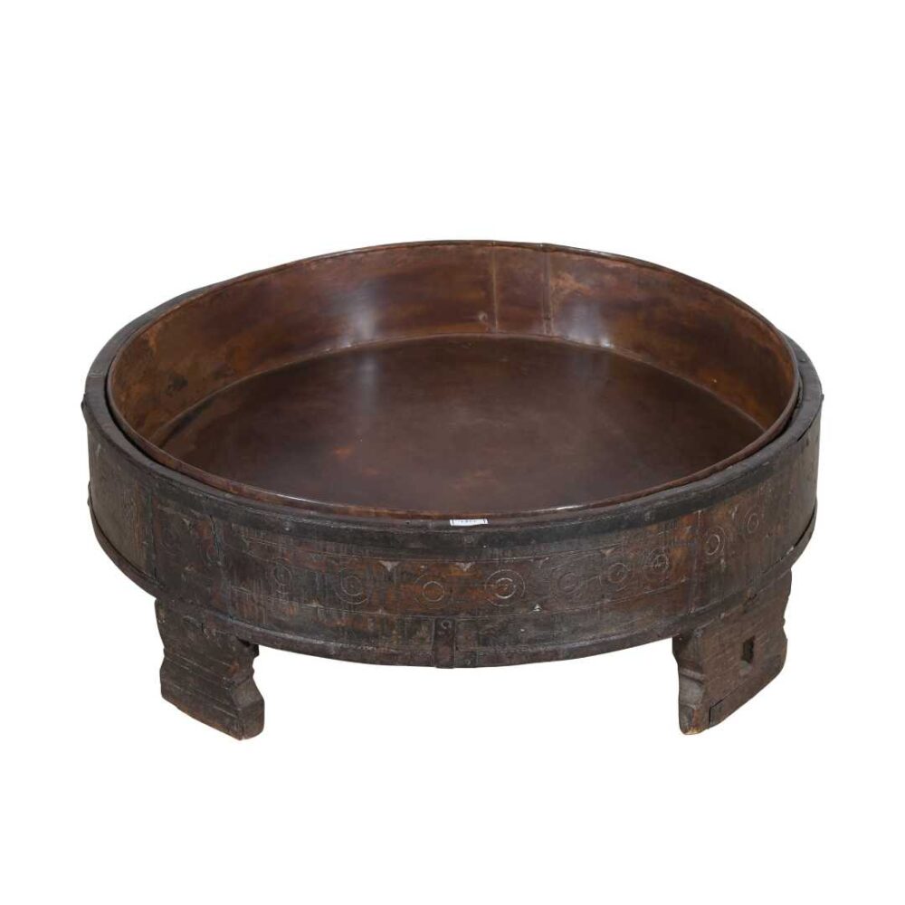 Antique Indian Teak Wood Chakki Coffee Table Grinder – 19th Century Rajasthan (67cm) - Image 2