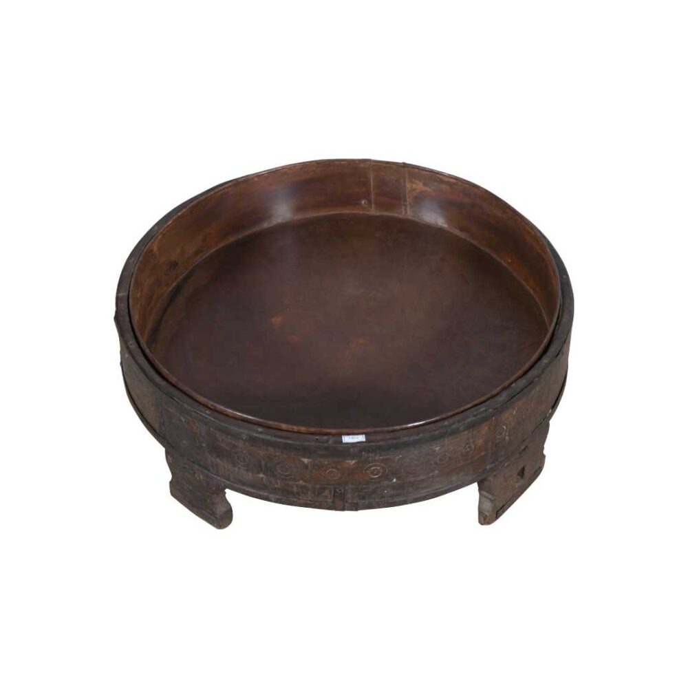 Antique Indian Teak Wood Chakki Coffee Table Grinder – 19th Century Rajasthan (67cm) - Image 3