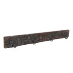 Antique Charcoal Walnut Teak Carved Coat Hook Panel with Black Iron Hooks – Indian Vintage (121cm)