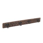 Antique Weathered Grey-Brown Teak Carved Coat Hook Panel with Black Iron Hooks – Indian Vintage (108cm)