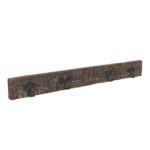 Antique Verdigris & Chestnut Teak Carved Coat Hook Panel with Black Iron Hooks – Indian Vintage Floral (115cm)