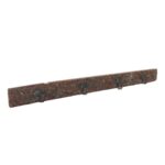 Antique Weathered Walnut Teak Carved Coat Hook Panel with Black Iron Hooks – Indian Vintage Floral (144cm)