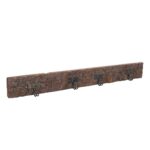 Antique Rustic Walnut Teak Carved Coat Hook Panel with Black Iron Hooks – Indian Vintage (118cm)