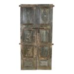 Antique Distressed Teal & Brown Teak Wood Indian Doors – 1880s, Gujarat
