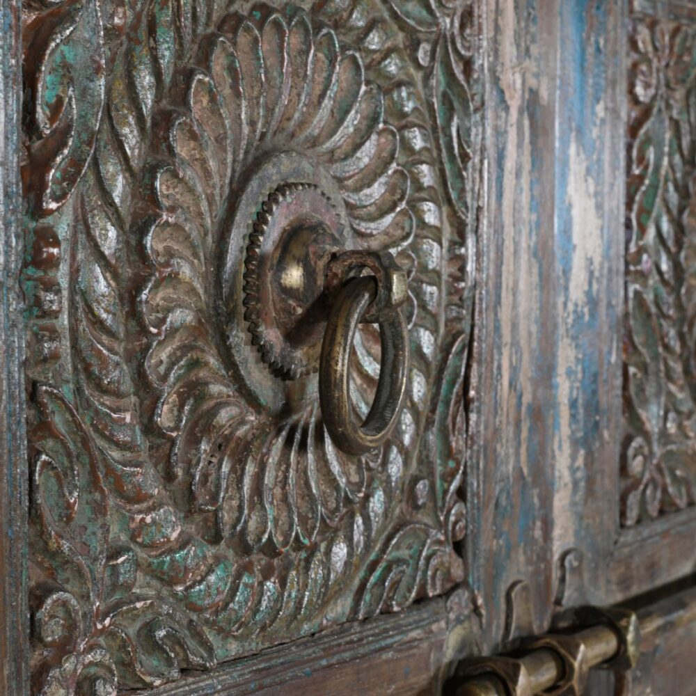 Antique Distressed Teal & Brown Teak Wood Indian Doors – 1880s, Gujarat - Image 3