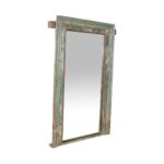Large Antique Verdigris Teak Indian Window Mirror – 19th Century Rajasthan