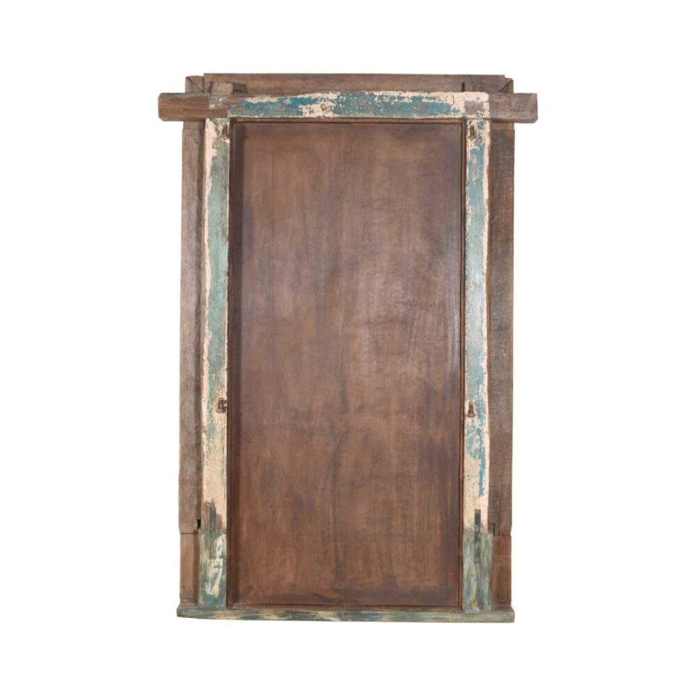 Large Antique Verdigris Teak Indian Window Mirror – 19th Century Rajasthan - Image 2