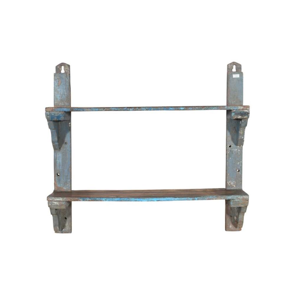 Antique Blue & Rustic Brown Indian Teak Wall Shelf Unit – Handcrafted c1900 - Image 2