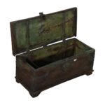 Antique Deep Chestnut & Verdigris Teak Indian Dowry Treasure Chest Coffee Side Table