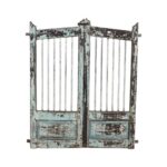 Antique Verdigris Blue Teak Indian Garden Dog Gates – 19th Century Gujarat Pair