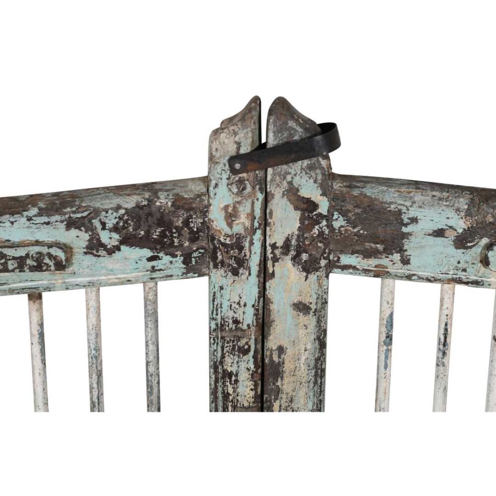 Antique Verdigris Blue Teak Indian Garden Dog Gates – 19th Century Gujarat Pair - Image 3