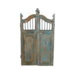 Antique Teal Blue Patina Teak Indian Garden Dog Gates – 19th Century Gujarat Pair