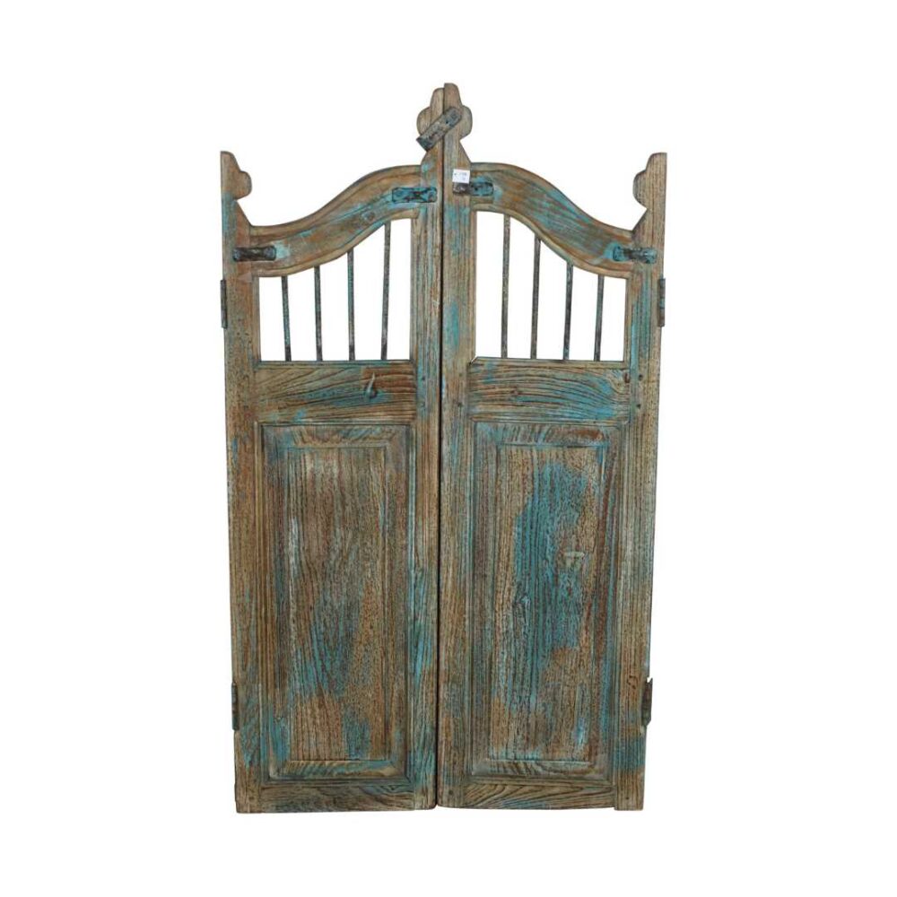 Antique Teal Blue Patina Teak Indian Garden Dog Gates – 19th Century Gujarat Pair - Image 2