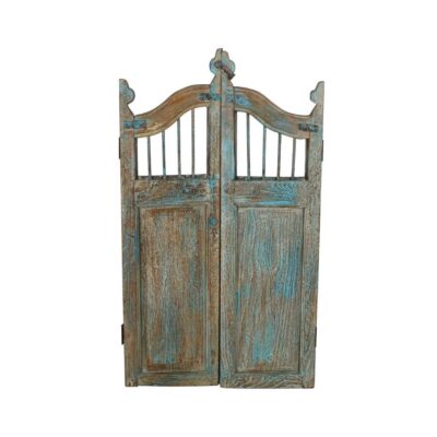 Antique Teal Blue Patina Teak Indian Garden Dog Gates – 19th Century Gujarat Pair