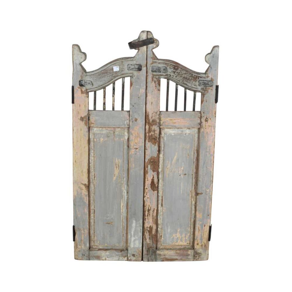 Antique Grey Patina Teak Indian Garden Dog Gates – 19th Century Gujarat Pair - Image 3