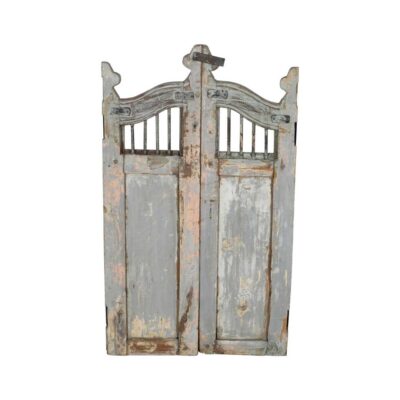 Antique Grey Patina Teak Indian Garden Dog Gates – 19th Century Gujarat Pair