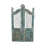 Antique Turquoise & Weathered Teak Indian Garden Dog Gates – 19th Century Gujarat Pair