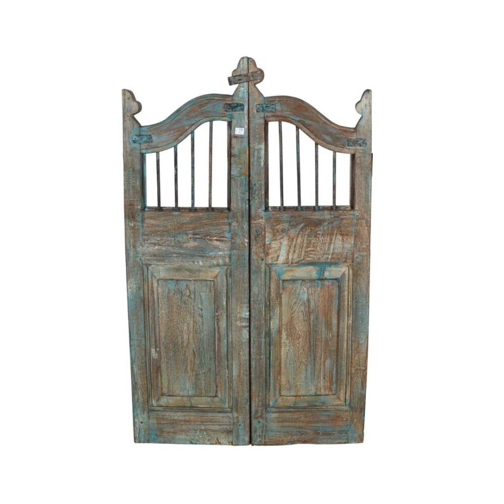 Antique Blue Patina Teak Indian Garden Dog Gates – 19th Century Gujarat Pair - Image 2