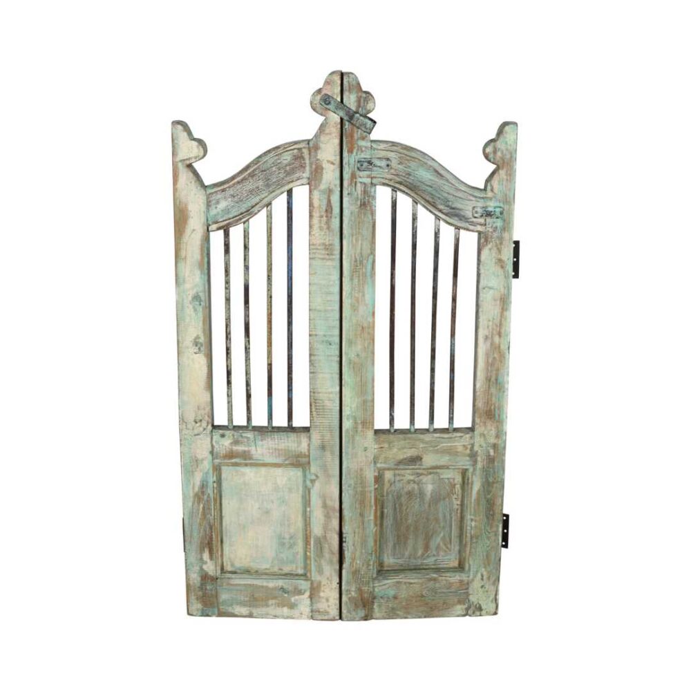 Antique Verdigris Green Teak Indian Garden Dog Gates – 19th Century Gujarat Pair - Image 2