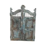 Antique Blue-Green Patina Teak Indian Garden Dog Gates – 19th Century Gujarat Pair