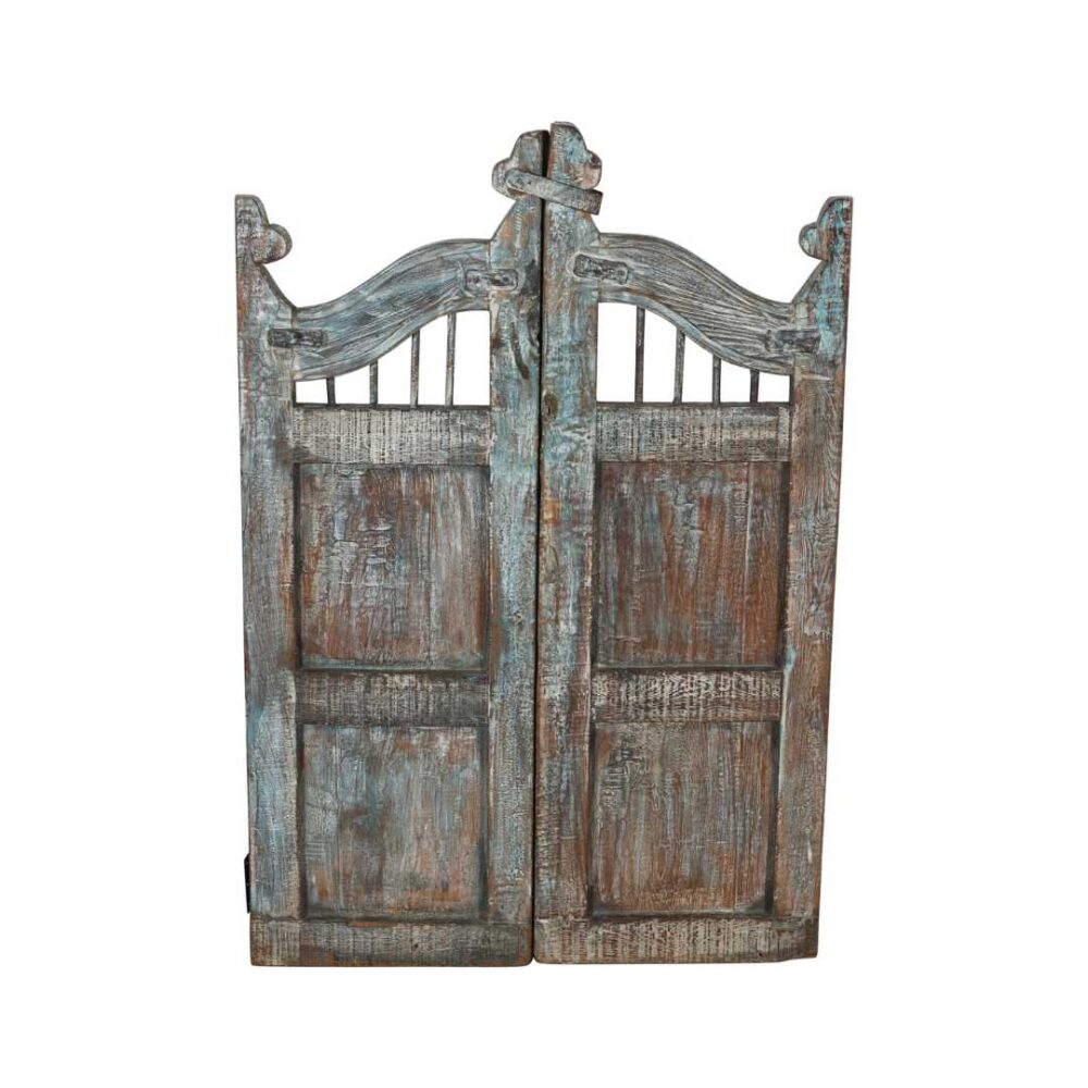 Antique Blue-Green Patina Teak Indian Garden Dog Gates – 19th Century Gujarat Pair - Image 3