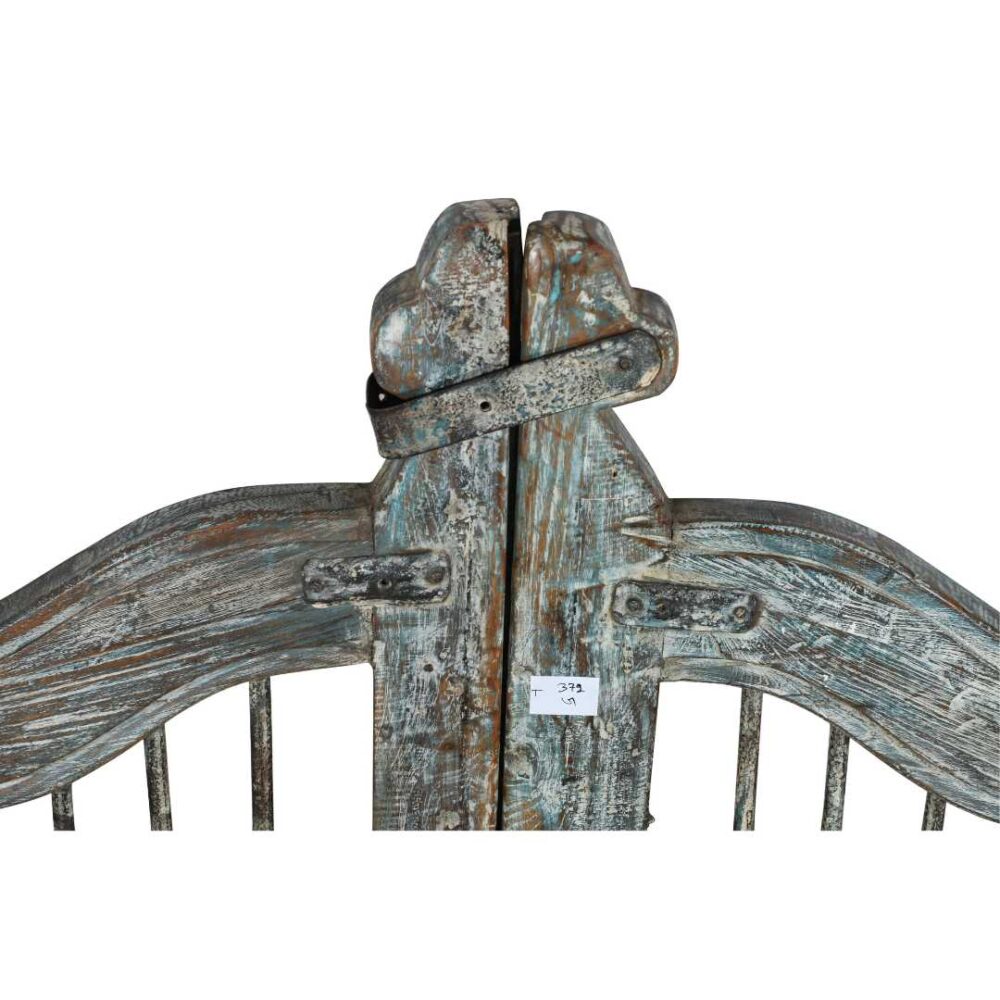 Antique Blue-Green Patina Teak Indian Garden Dog Gates – 19th Century Gujarat Pair - Image 2
