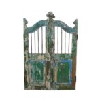 Antique Teal & Verdigris Painted Teak Indian Garden Dog Gates – 19th Century Gujarat Pair