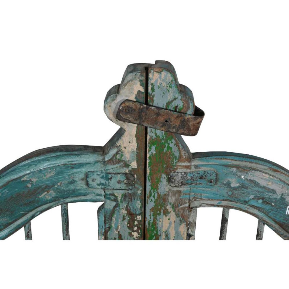 Antique Teal & Verdigris Painted Teak Indian Garden Dog Gates – 19th Century Gujarat Pair - Image 2